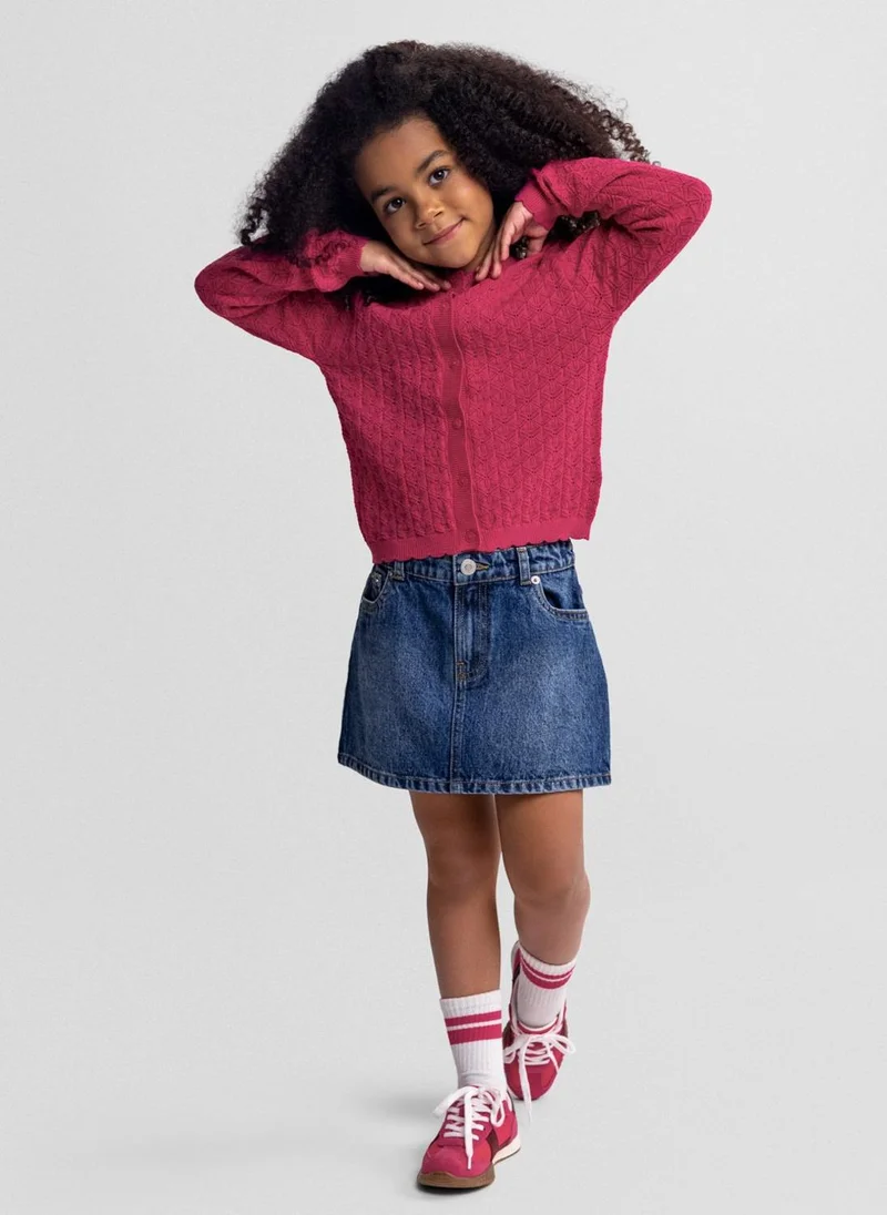 MINOTI Girls dark blue denim A-line skirt with adjustable waist